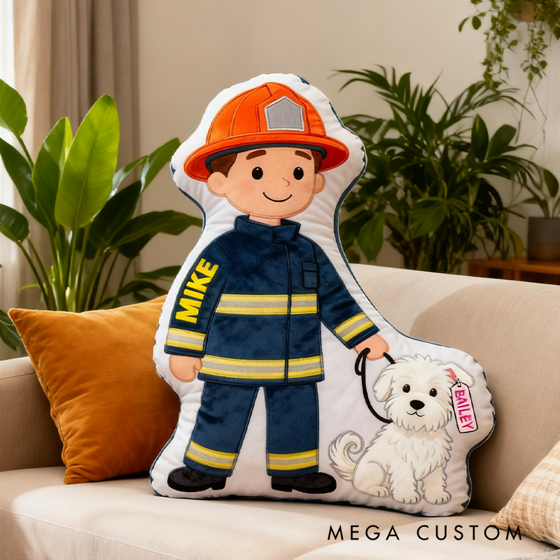 Personalized Firefighter and Dog Plush Pillow Custom Name Graphic 3D Print Pillow 