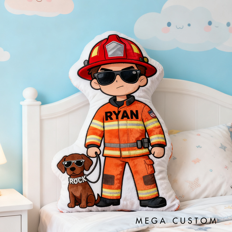 Personalized Firefighter and Dog Plush Pillow Custom Name Graphic 3D Print Pillow 