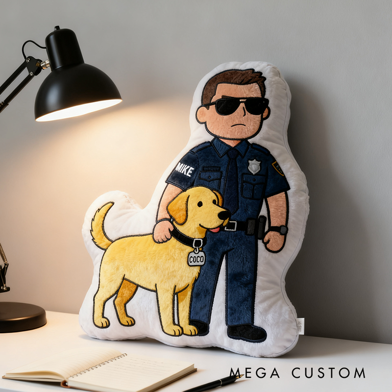 Personalized Police Officer and Dog Plush Pillow Custom Name Graphic 3D Print Pillow 