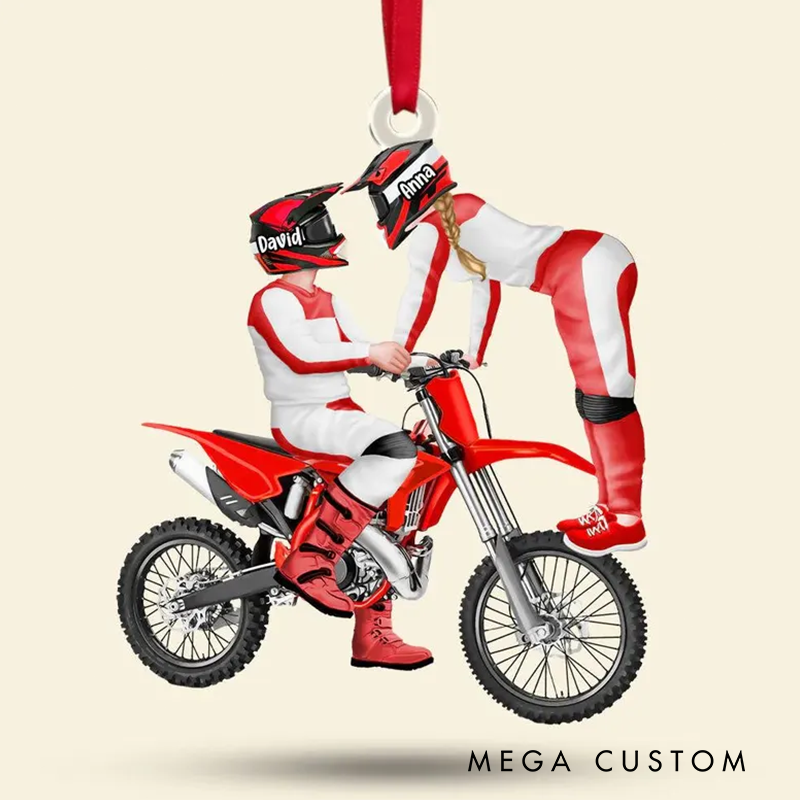 Personalized Motorcross Couple Acrylic Ornament Custom Dirt Bike Couple Christmas Ornament