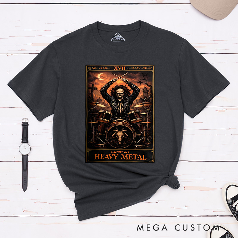 Personalized Classic T-Shirts Heavy Mental Skull T-Shirt Vintage Music Tarot Graphic Tee for Music Lovers