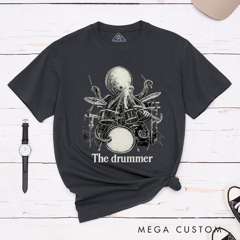Personalized Classic T-Shirts Octopus Drummer T-Shirt Vintage Music Tarot Graphic Tee for Music Lovers