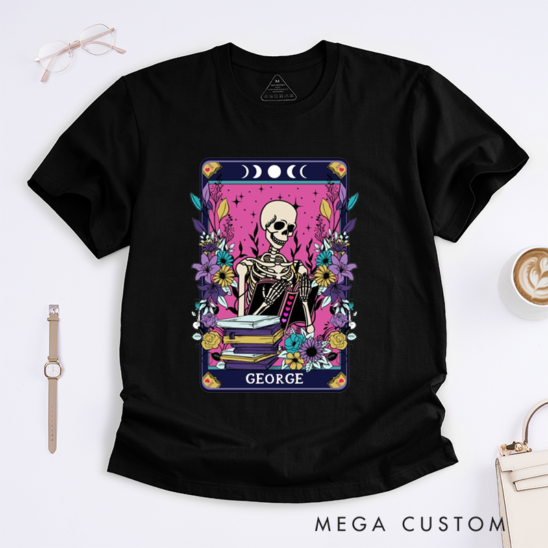 Personalized Tarot Lovers Classic T-Shirts  The Reader Skeleton  Purple Tarot Card  T-shirts Gift for Reader