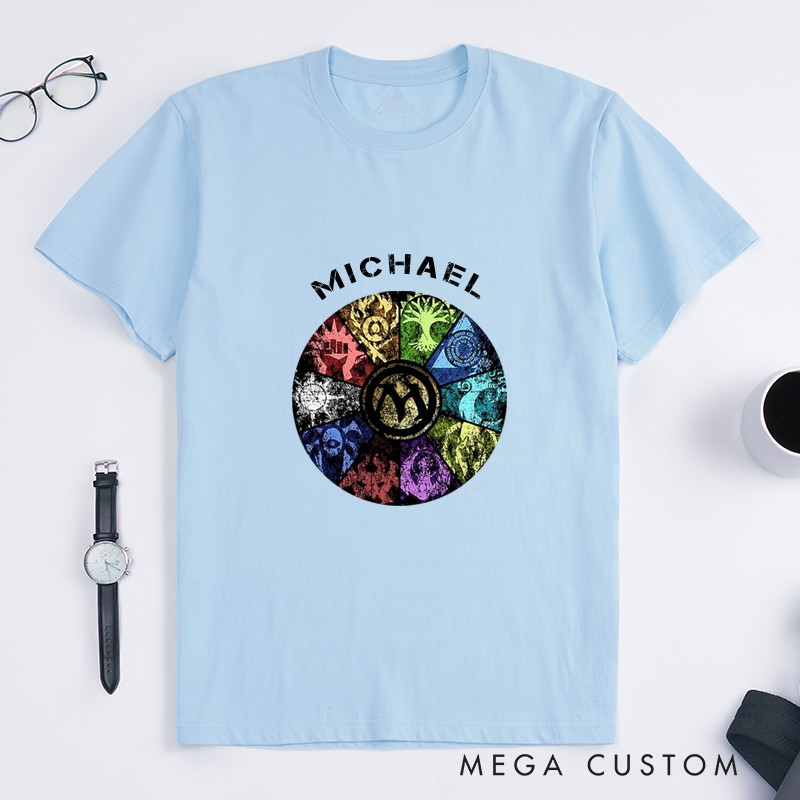 Personalized Fantasy Faction Symbol Wheel Classic T-Shirts Custom Name Tee Unique Circle Art Magic Gift for Men Women Friends Birthday Anniversary