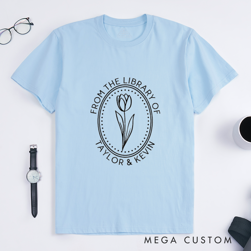 Personalized Library Book Stamp Classic T-Shirts Custom Name Floral Gift for Book Lovers Unique Present for Readers Literature Fans
