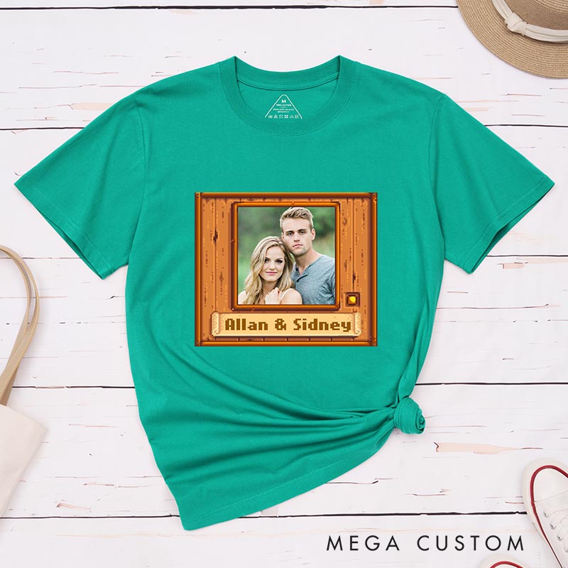Personalized Pixel Couple Photo Game Classic T-Shirts Farming Gamer Tshirt Valley Geek Gaming Nerd Shirt