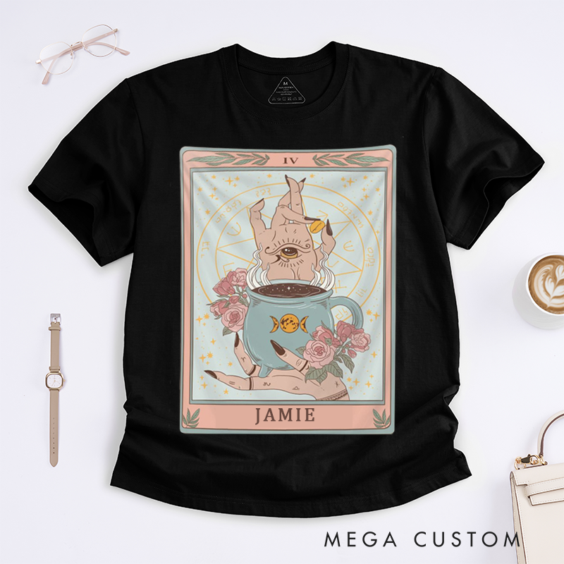 Personalized Tarot Lovers Classic T-Shirts The Coffee Full color Tarot Card Shirt Coffee Cup witchy Mystical Tarot T-shirts Gift