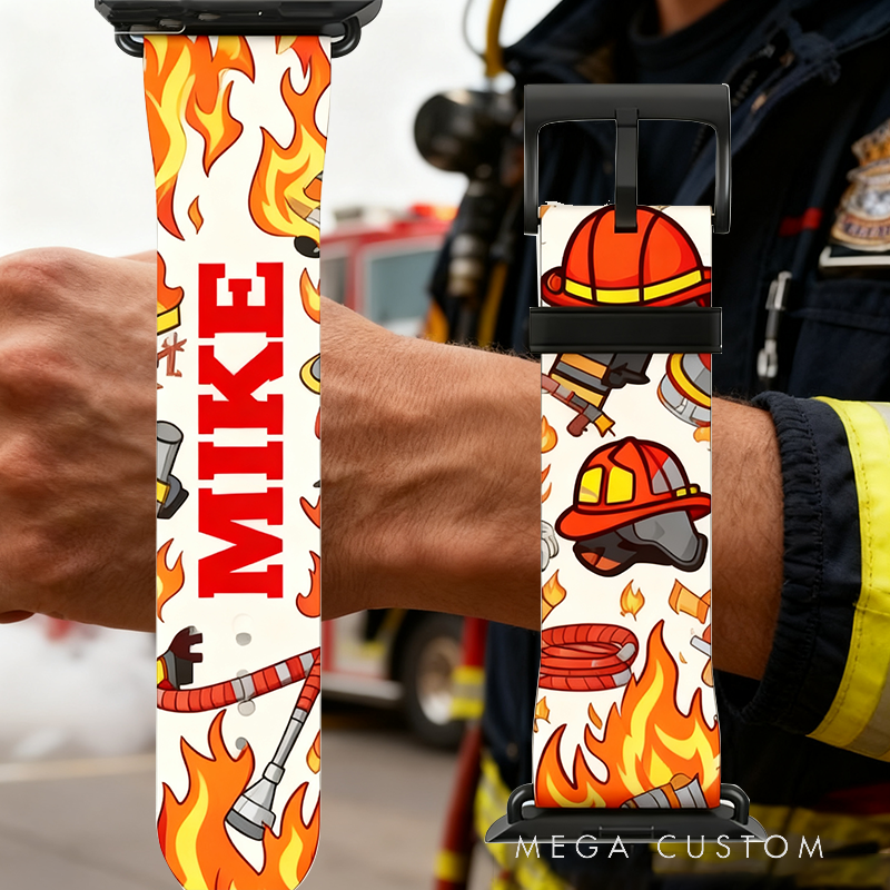 Personalized Firefighter Themed Apple Watch Band Custom Name Watch Band