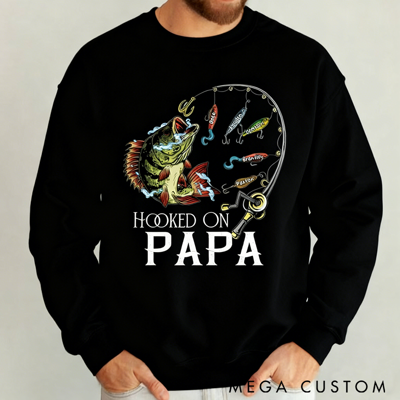 Personalized Fishing Sweatshirt Hooked on Design Funny Dad Birthday Gift Perfect Gift for Fishing Enthusiasts Comfortable and Apparel