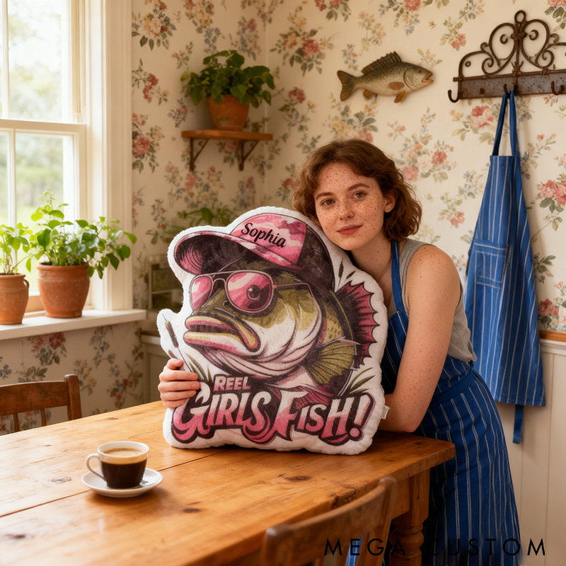 Personalized Fishing Pillow Funny Fishing Pillow Reel Girls Fish Design Custom Name Graphic 3D Print Funny Gift for Fishing Enthusiasts Cozy Home Decor
