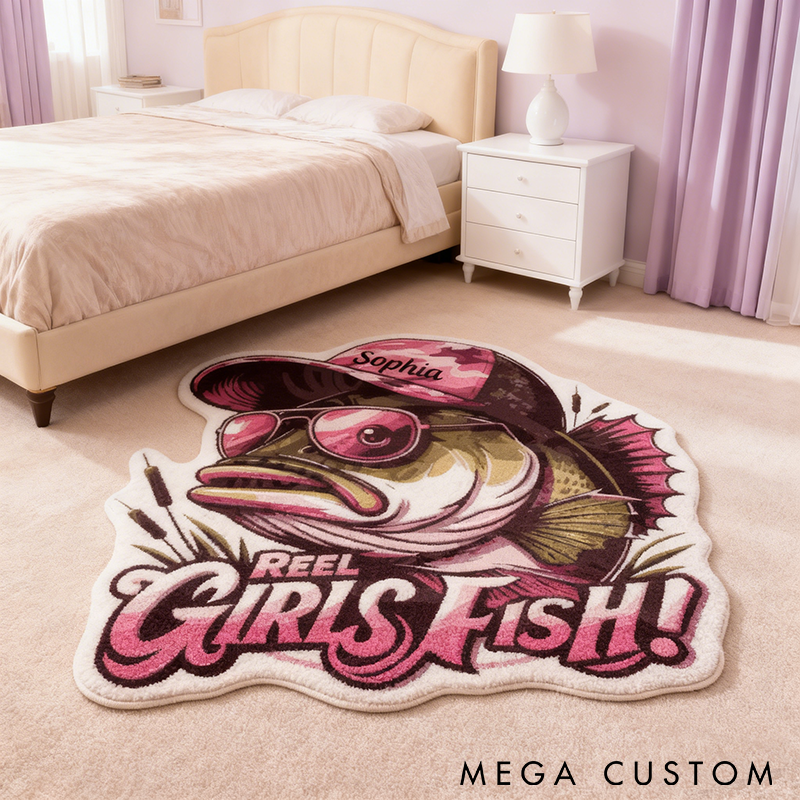 Personalized Fishing Rug Reel Girls Fish Rug Custom Name Unique Home Decor for Fishing Enthusiasts Soft and Durable