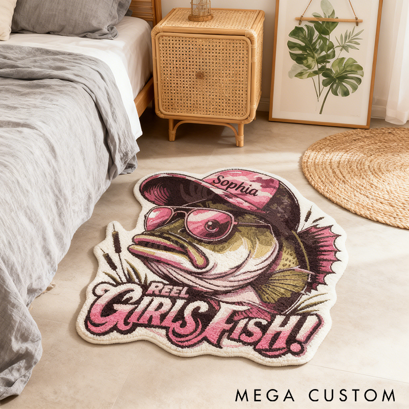 Personalized Fishing Rug Reel Girls Fish Rug Custom Name Unique Home Decor for Fishing Enthusiasts Soft and Durable
