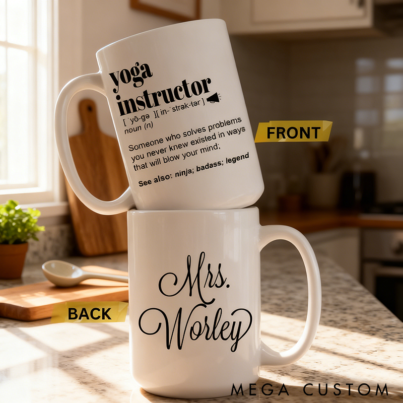 Personalized Yoga Instructor Mug Funny Definition Design Custom Name Perfect Gift for Yoga Teachers and Enthusiasts High-Quality Ceramic
