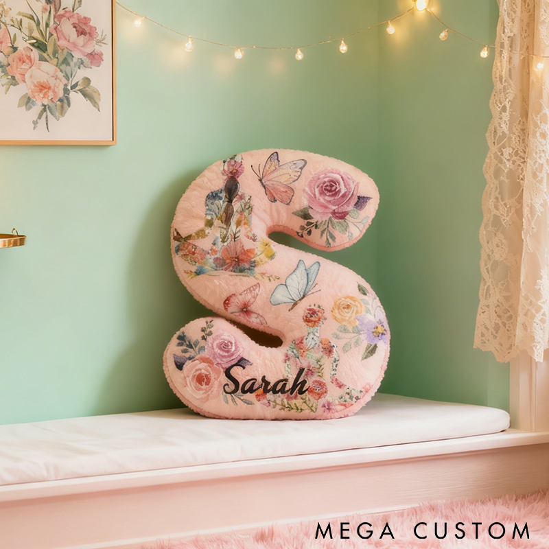 Personalized Yoga Letter Pillow with Meditation Pattern Butterfly and Floral Design Custom Name Graphic 3D Print Soft Decorative Cushion Perfect for Yoga Meditation and Home Decor