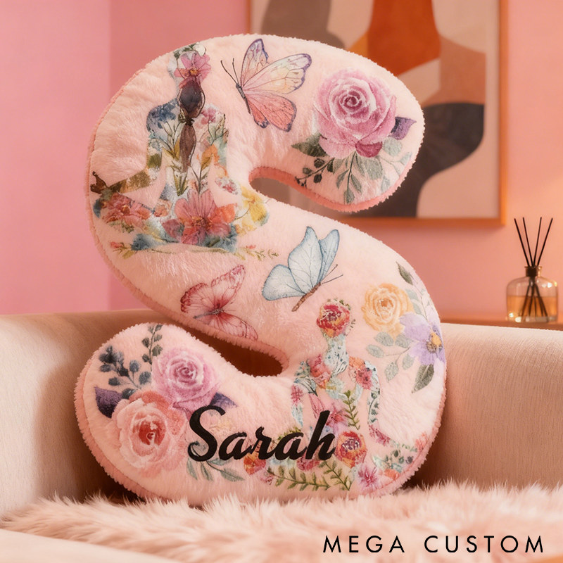 Personalized Yoga Letter Pillow with Meditation Pattern Butterfly and Floral Design Custom Name Graphic 3D Print Soft Decorative Cushion Perfect for Yoga Meditation and Home Decor