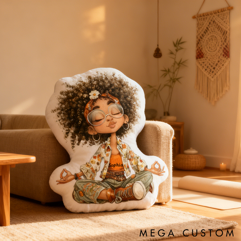 Personalized Yoga Meditation Pillow Peaceful Girl Design Custom Name Soft and Cozy Cushion Perfect for Yoga Relaxation and Home Decor