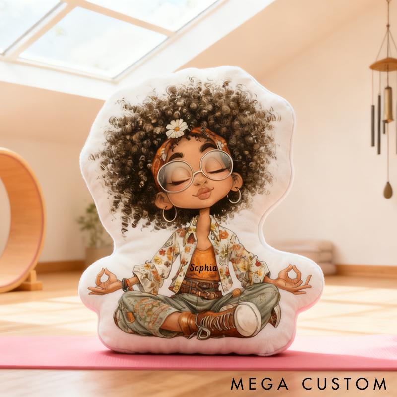 Personalized Yoga Meditation Pillow Peaceful Girl Design Custom Name Soft and Cozy Cushion Perfect for Yoga Relaxation and Home Decor