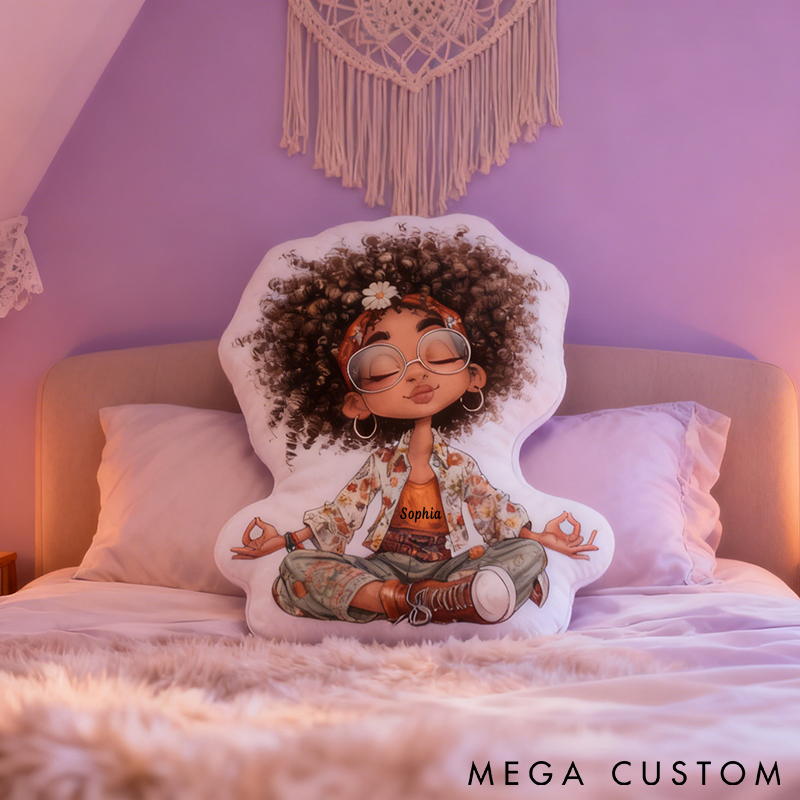 Personalized Yoga Meditation Pillow Peaceful Girl Design Custom Name Soft and Cozy Cushion Perfect for Yoga Relaxation and Home Decor