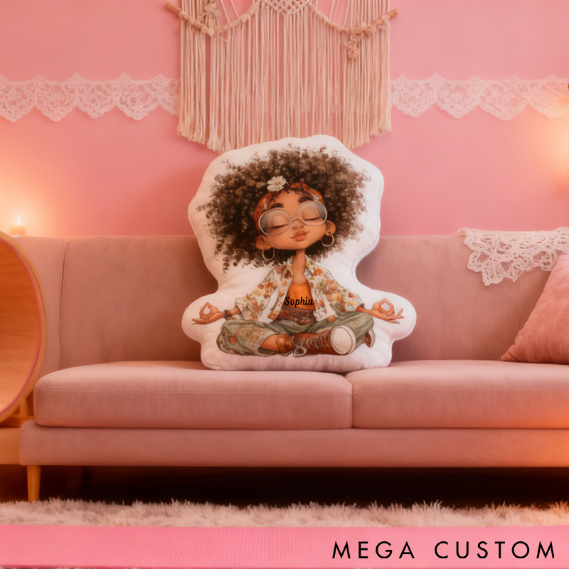 Personalized Yoga Meditation Pillow Peaceful Girl Design Custom Name Soft and Cozy Cushion Perfect for Yoga Relaxation and Home Decor