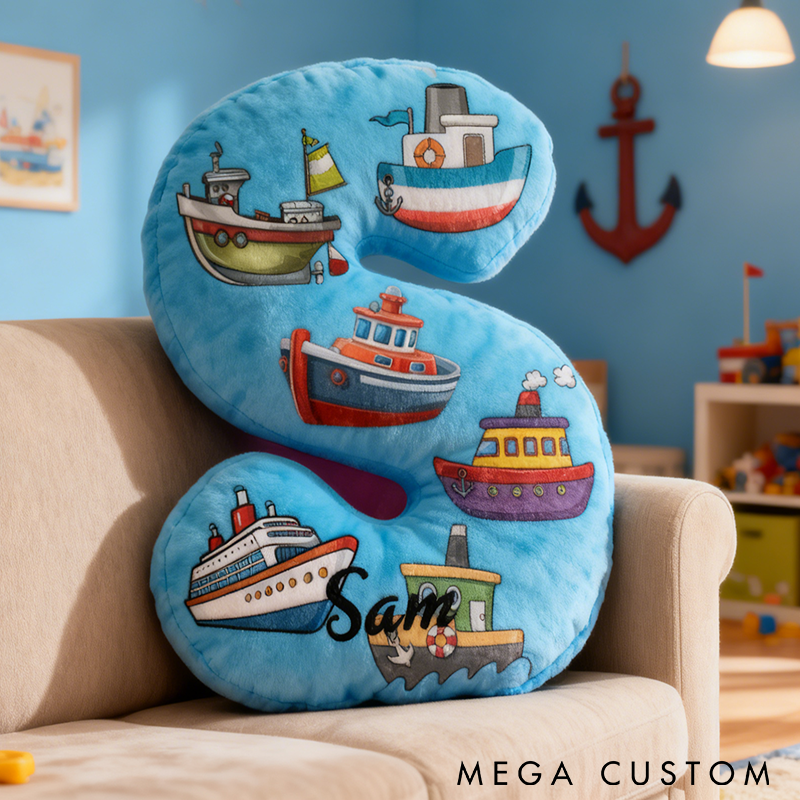 Personalized Fishing Boat Pillow Nautical Theme Design Custom Name Graphic 3D Print Soft Cushion for Fishing Enthusiasts Kids Room and Home Decor