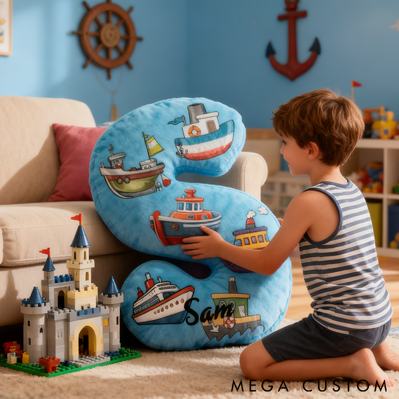 Personalized Fishing Boat Pillow Nautical Theme Design Custom Name Graphic 3D Print Soft Cushion for Fishing Enthusiasts Kids Room and Home Decor