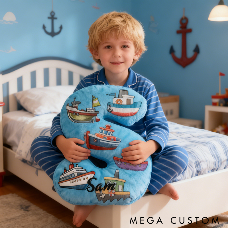 Personalized Fishing Boat Pillow Nautical Theme Design Custom Name Graphic 3D Print Soft Cushion for Fishing Enthusiasts Kids Room and Home Decor