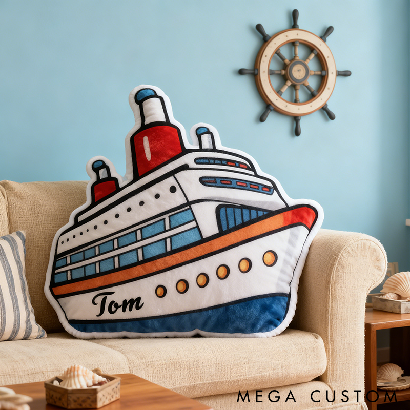 Personalized Fishing Boat Pillow Nautical Cruise Ship Design Custom Name Graphic 3D Print Soft Cushion for Fishing Lovers Home and Boat Decor