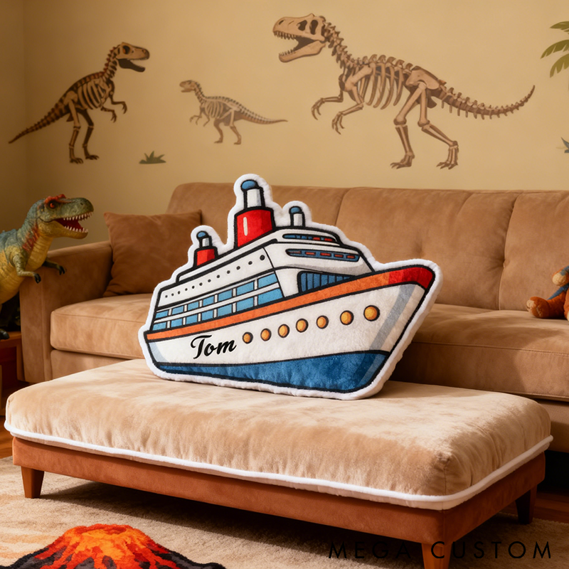 Personalized Fishing Boat Pillow Nautical Cruise Ship Design Custom Name Graphic 3D Print Soft Cushion for Fishing Lovers Home and Boat Decor