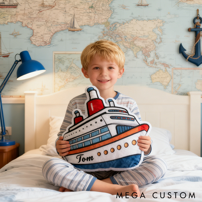 Personalized Fishing Boat Pillow Nautical Cruise Ship Design Custom Name Graphic 3D Print Soft Cushion for Fishing Lovers Home and Boat Decor