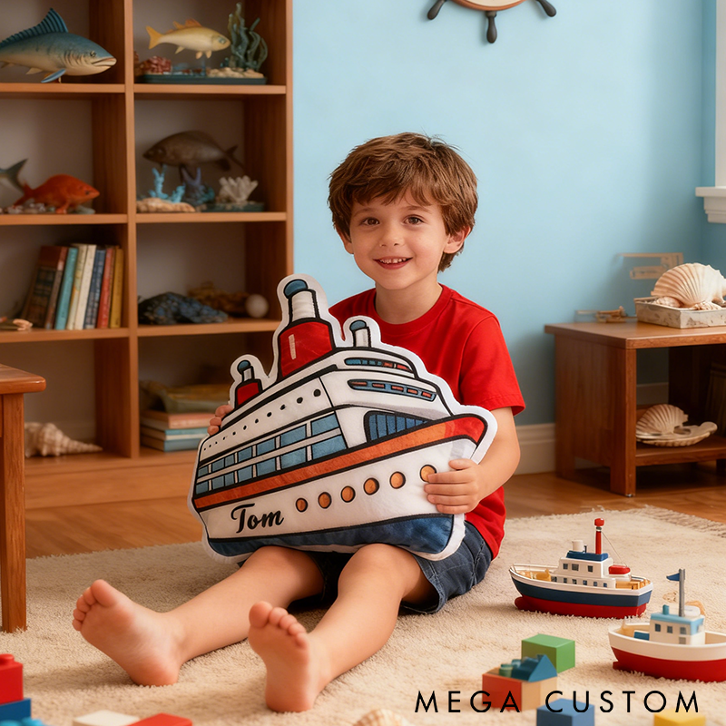 Personalized Fishing Boat Pillow Nautical Cruise Ship Design Custom Name Graphic 3D Print Soft Cushion for Fishing Lovers Home and Boat Decor