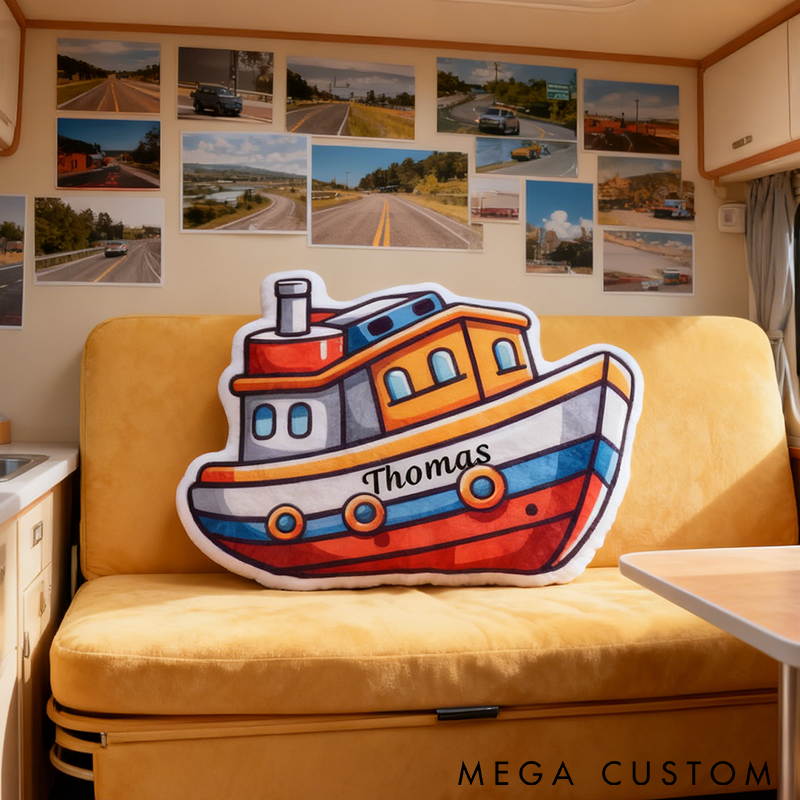 Personalized Fishing Boat Pillow Colorful Nautical Design Custom Name Graphic 3D Print Soft Cushion for Fishing Enthusiasts Home RV and Boat Decor