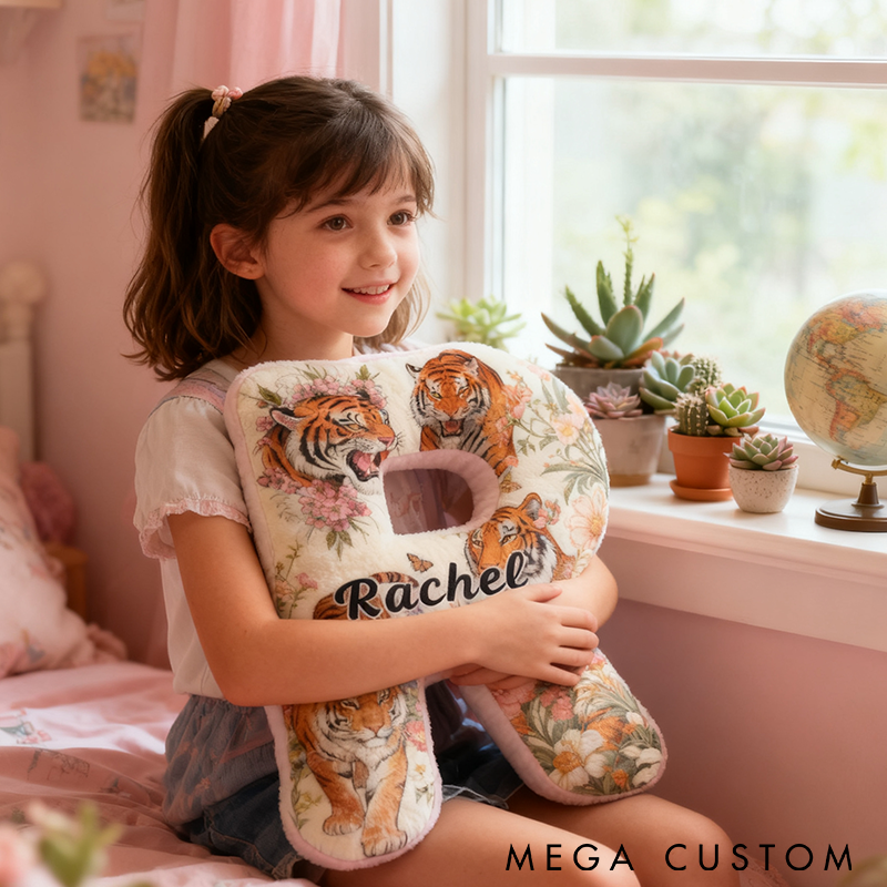 Personalized Tiger Letter Pillow Nature Inspired Design Custom Name Graphic 3D Print Perfect for Wildlife Lovers Outdoor Adventures and Unique Home Decor