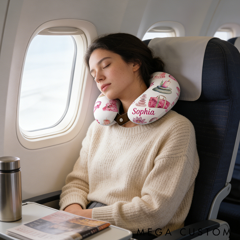 Personalized Yoga Neck Pillow Memory Foam U-Shaped Cushion with Relaxing Spa Design Custom Name Perfect for Yoga Travel and Relaxation