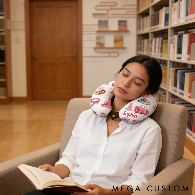 Personalized Yoga Neck Pillow Memory Foam U-Shaped Cushion with Relaxing Spa Design Custom Name Perfect for Yoga Travel and Relaxation