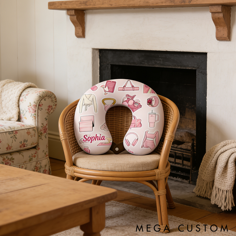 Personalized Yoga Neck Pillow Memory Foam U-Shaped Cushion with Fitness Design Perfect for Relaxation Travel and Yoga Enthusiasts