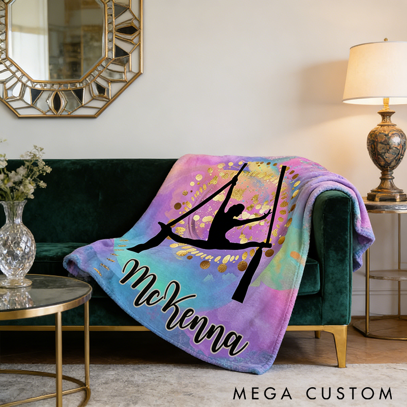 Personalized Yoga Blanket Aerial Silhouette Design Custom Name Soft and Cozy Throw for Yoga Lovers Perfect Gift and Home Decor