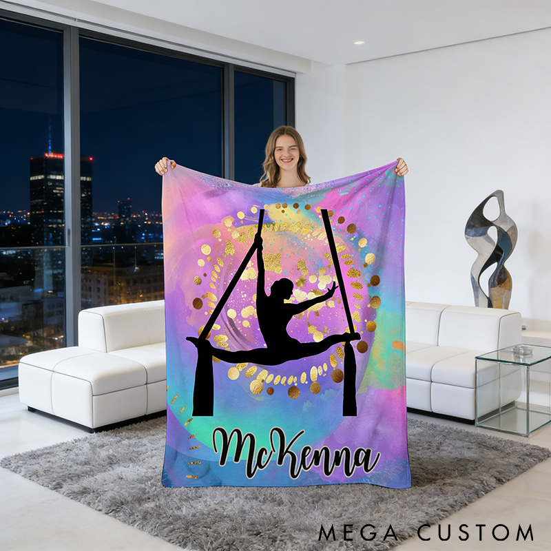 Personalized Yoga Blanket Aerial Silhouette Design Custom Name Soft and Cozy Throw for Yoga Lovers Perfect Gift and Home Decor