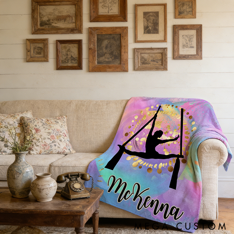 Personalized Yoga Blanket Aerial Silhouette Design Custom Name Soft and Cozy Throw for Yoga Lovers Perfect Gift and Home Decor