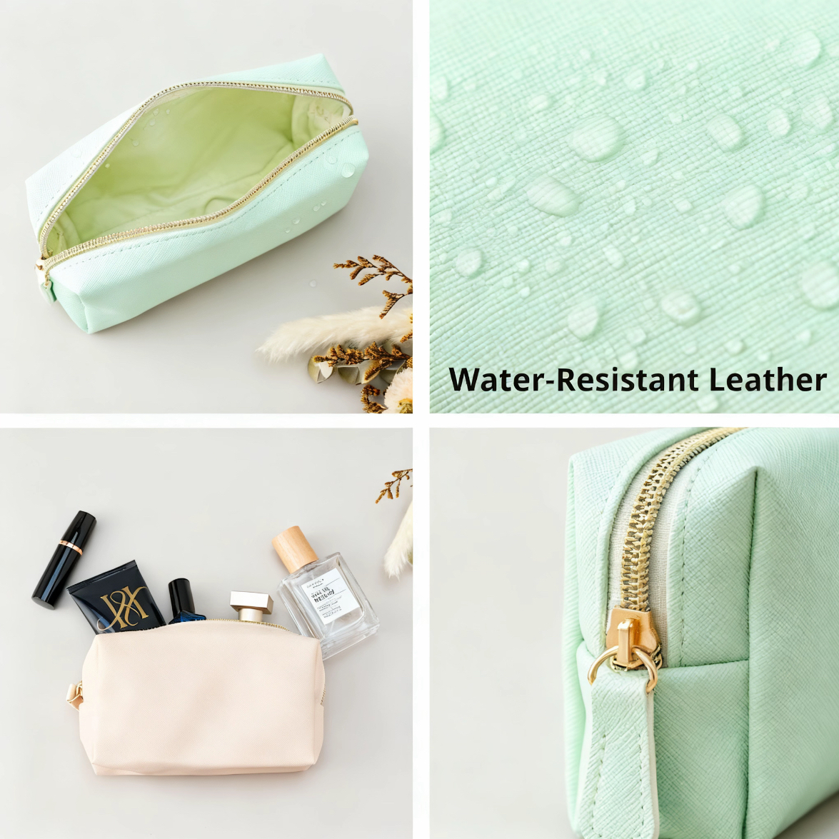 Personalized Leather Makeup Bag Custom Monogrammed Cosmetic Bag for Travel Lovers