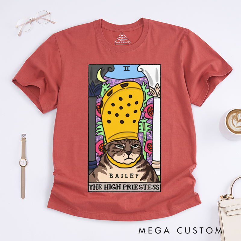 Personalized Tarot Lovers Classic T-Shirts The High Priestess Crocs Cat Meme Tarot Shirt Witchy Clothing Cat Meme Gift Sad Cat Meme T-shirt