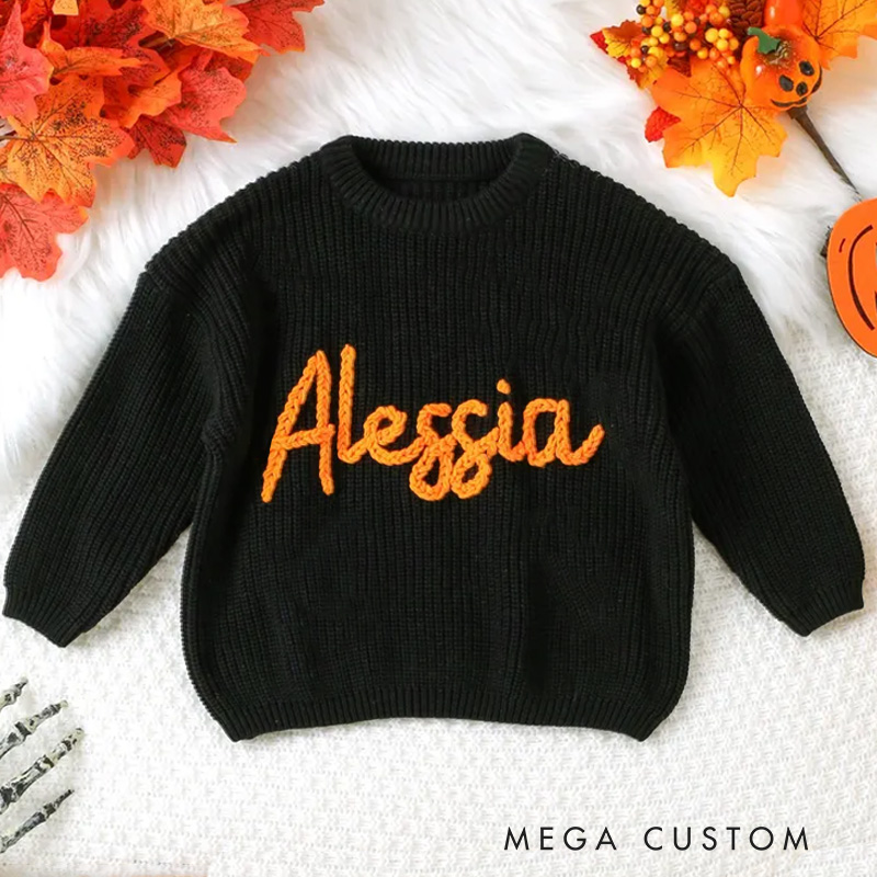 Personalized Happy Halloween Embroidered Name Sweater Gift for Girls Boys