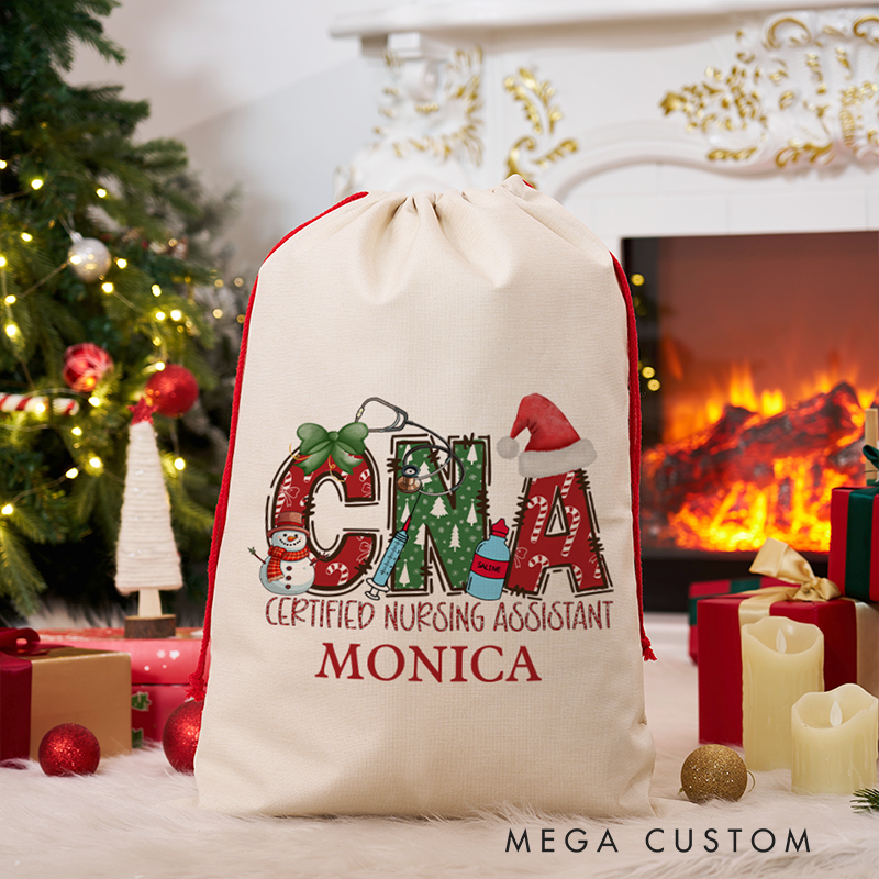 Personalized CNA Christmas Gift Sack Custom Santa Bag for Certified Nursing Assistants