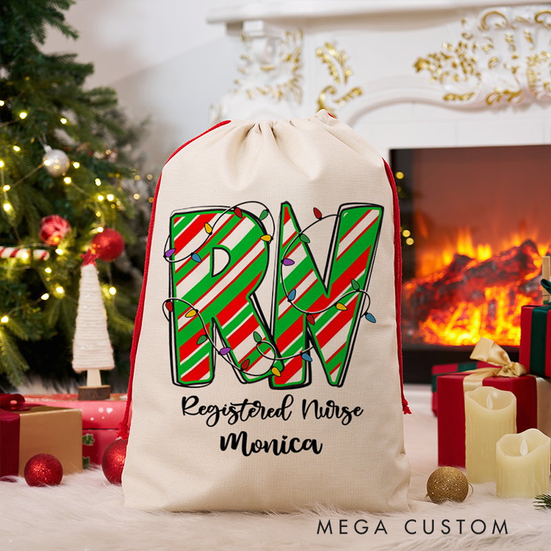 Personalized Christmas Gift Sack for Registered Nurse Custom Name Santa Bag Christmas Gifts