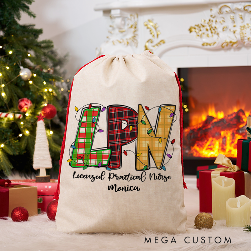 Personalized Christmas Gift Sack for Licensed Practical Nurse Custom Name Santa Bag Christmas Gifts