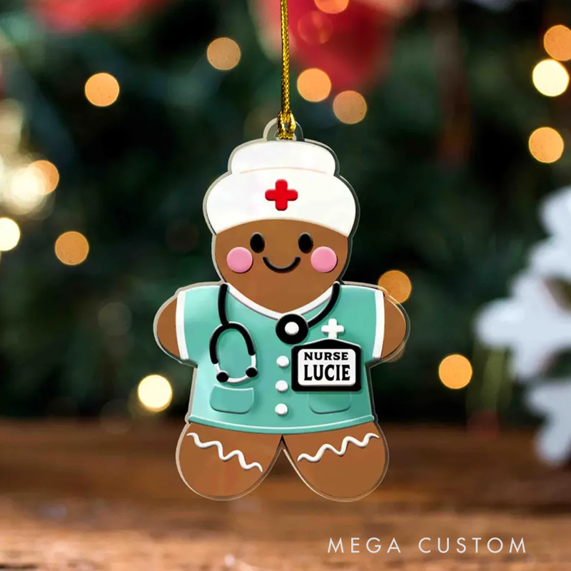 Personalized Gingerbread Nurse Ornament Custom Name Acrylic Ornament Christmas Gift for Nurse