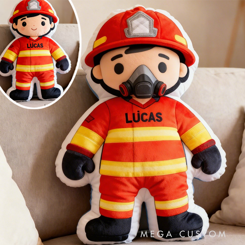 Personalized Cute Firefighter Pillow with Custom Name and Number Pillow 