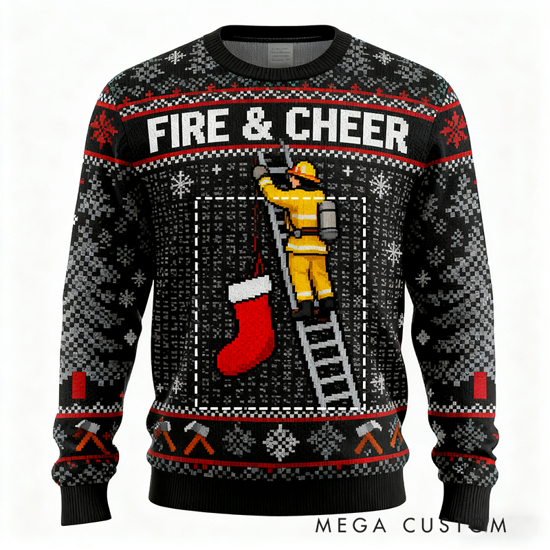 Personalized Christmas Firefighter Ugly Sweater Fireman Xmas Sweater Firefighter Ugly Christmas Sweater Fire Department Sweater For Men