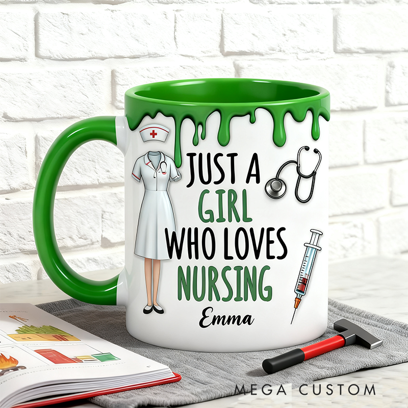 Personalized Nurse Mugs Custom Just a Girl Who Loves Nursing Drip Design Mug Registered Nurse Mug
