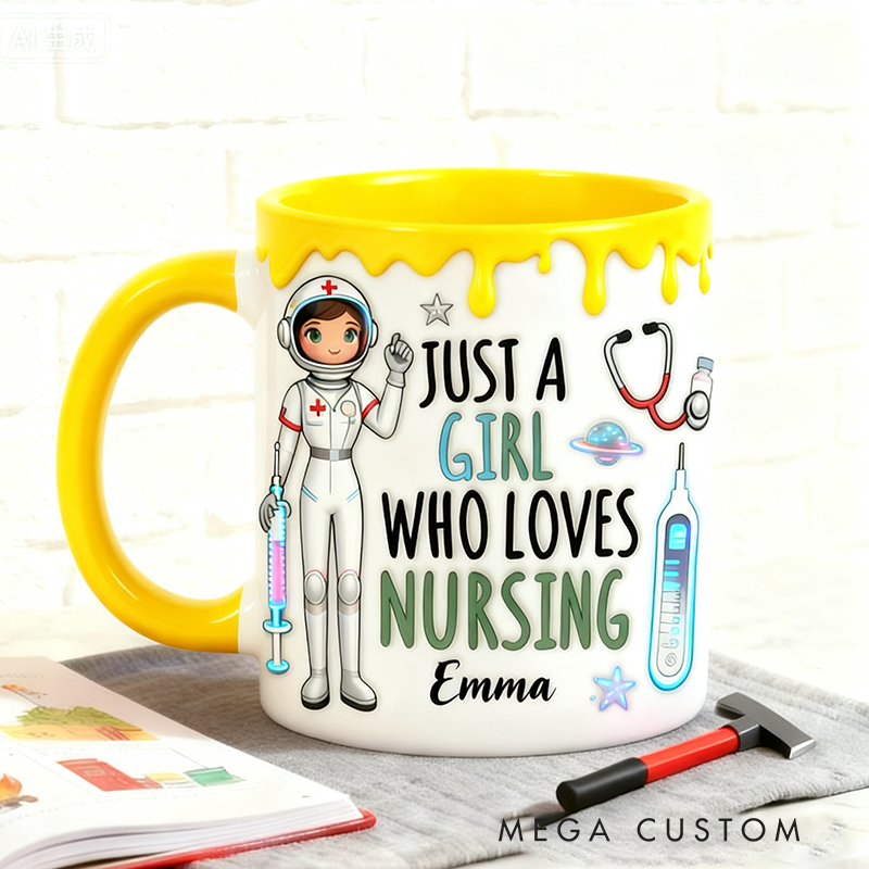 Personalized Nurse Mugs Custom Just a Girl Who Loves Nursing Design Mug Registered Nurse Mug