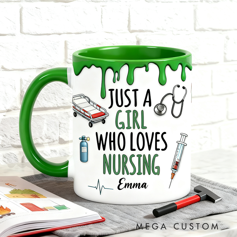 Personalized Nurse Mugs Custom Just a Girl Who Loves Nursing Design Mug Registered Nurse Mug